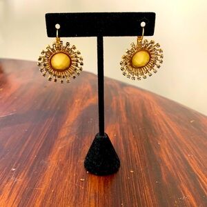 Kate Spade Gold Tone Sunburst Drop Earrings Signed Designer Leverback